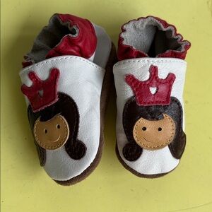 PAWS Leather Slippers Princess Themed Kids Leather Baby Booties with Suede Soles